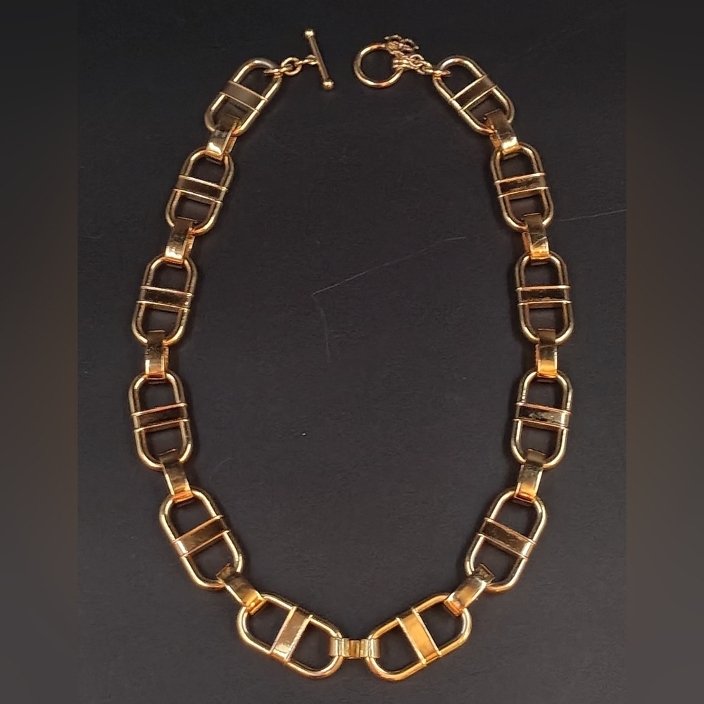 Ann Taylor Gold Tone Paper Clip Rhinestone Chunky Necklace Choker - Picture 13 of 14